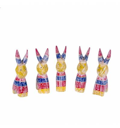 Set 5 iepuri lemn colorat 13 cm